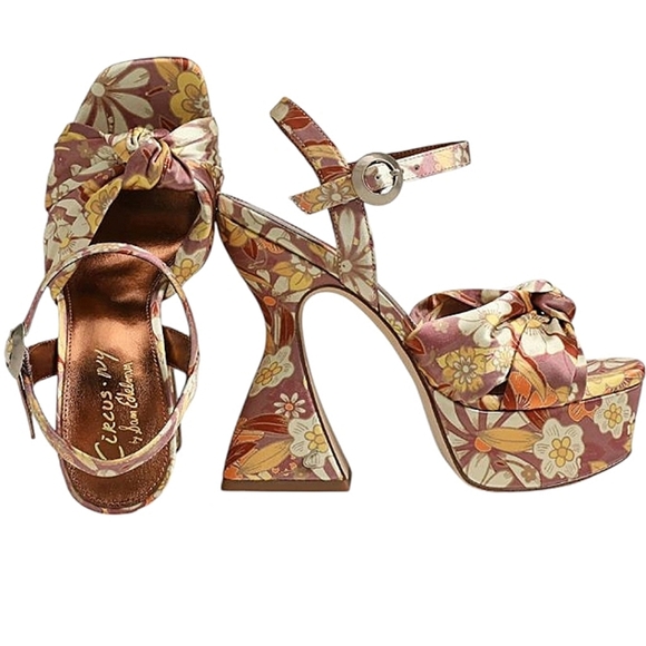 Floral 11 Boho Disco 70s Retro Funky Pin-Up Satin Sculpted Heel Platform - Picture 1 of 7